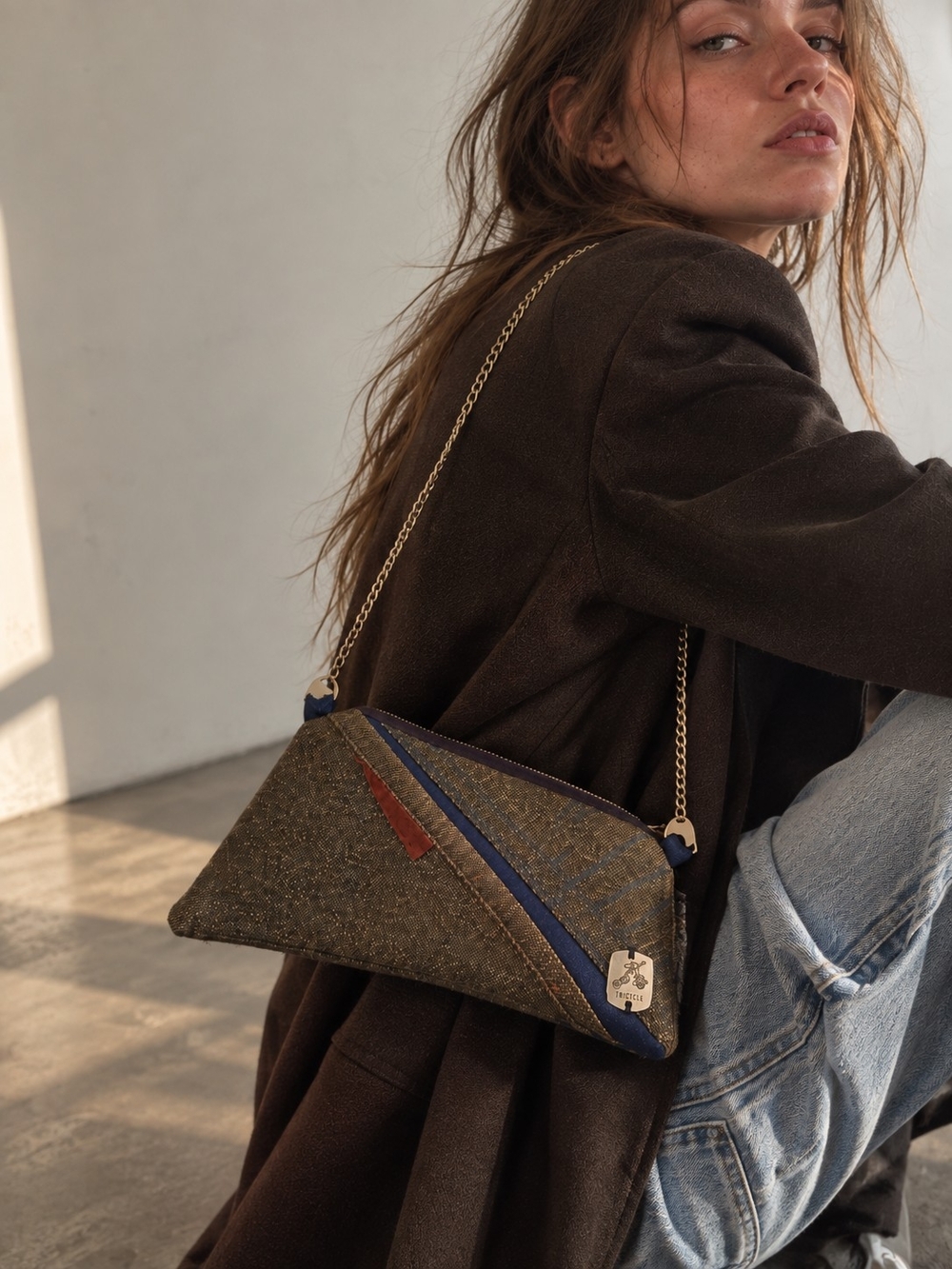 Tricycle Asymmetrical Tweed Chain Shoulder Bag